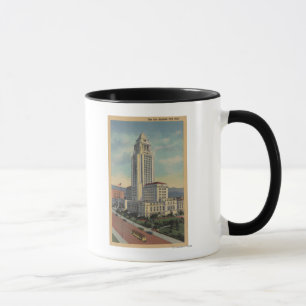 Los Angeles, CAView of City Hall och Cable Car Mugg