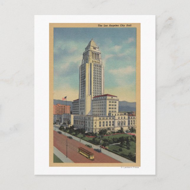 Los Angeles, CAView of City Hall och Cable Car Vykort (Framsida)