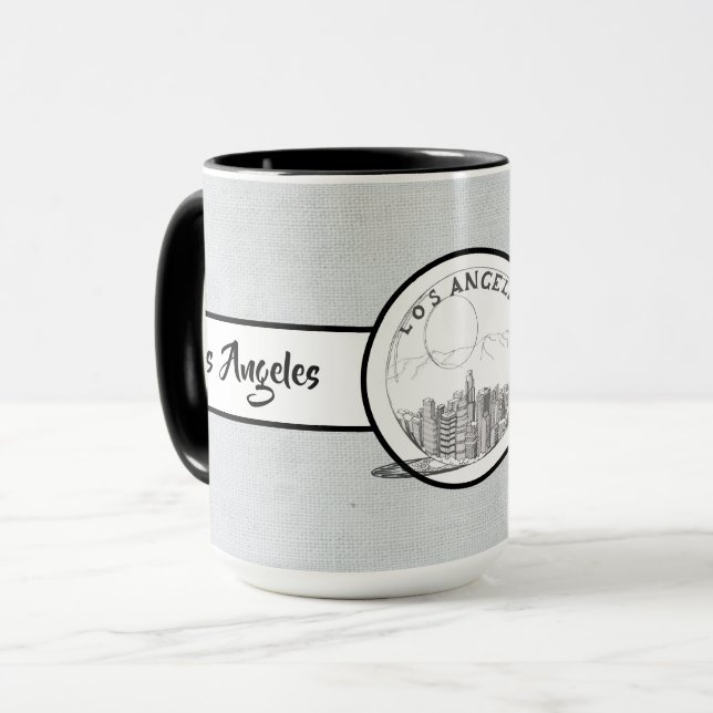Los Angeles City Elegant linen Ringer 15oz Mugg (Framsida vänster)