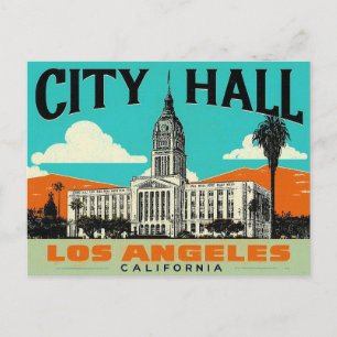 Los Angeles City Hall Retro Art Vykort