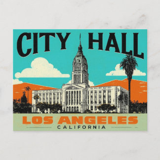 Los Angeles City Hall Retro Art Vykort