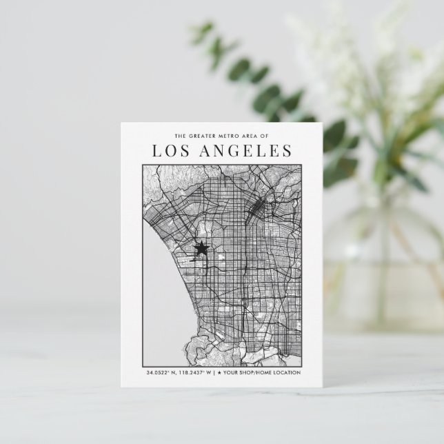 Los Angeles City Karta + Location Marker Vykort (Stående Fram)