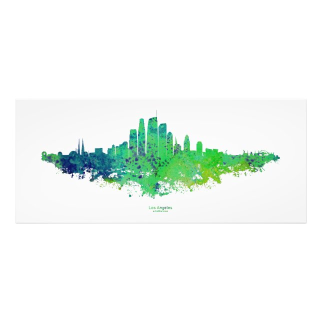 Los Angeles City Skyline - Lime Green Blue Fototryck (Framsidan)