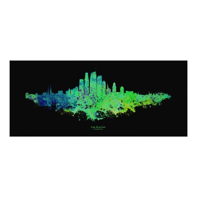 Los Angeles City Skyline - Lime Green Blue Fototryck (Framsidan)