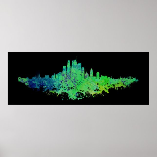 Los Angeles City Skyline - Lime Green Blue Poster (Framsidan)