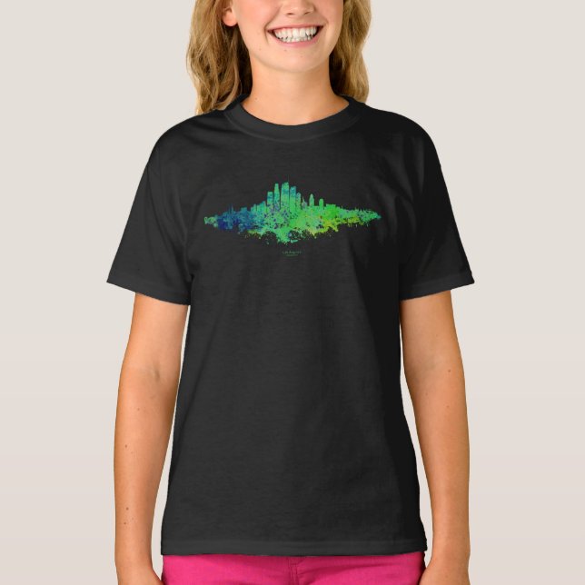 Los Angeles City Skyline - Lime Green Blue T Shirt (Framsida)