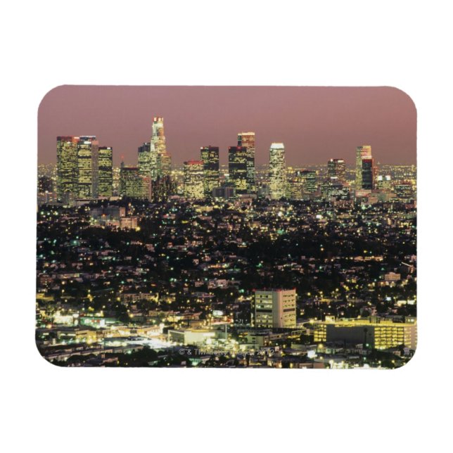 Los Angeles Cityscape på natten Magnet (Horisontell)