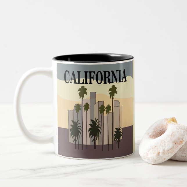 Los Angeles Cityscape Sunset Handflatan Träd Kalif Två-Tonad Mugg (Med munk)