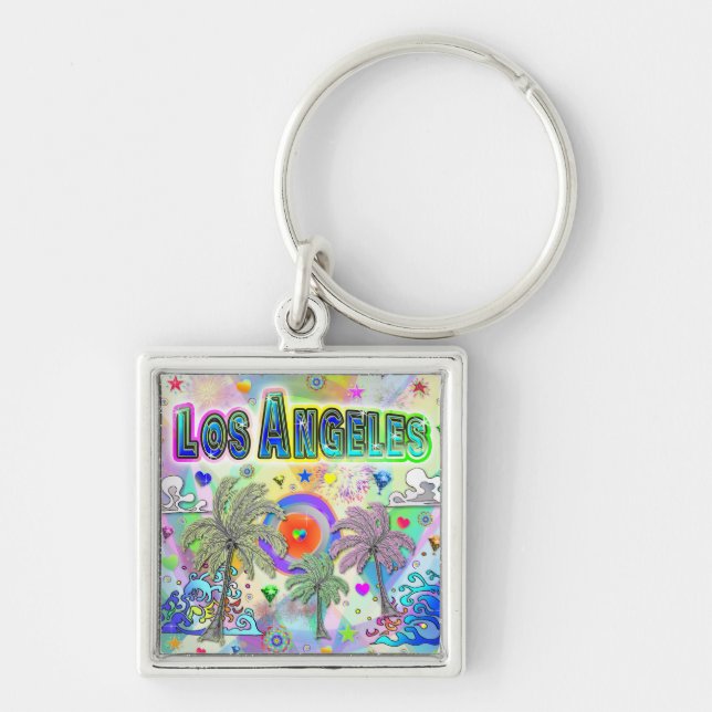 Los Angeles Deep Dream Keychain Fyrkantig Silverfärgad Nyckelring (Framsidan)