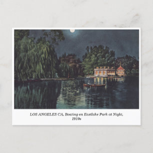 Los Angeles, Eastlake Park Boating på natten 1910- Helg Vykort