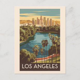 Los Angeles Echo Park Lake Resa Konst Vintage Vykort