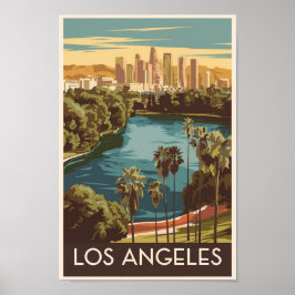 Los Angeles Echo Park Sjö Travel Art Vintage Poster