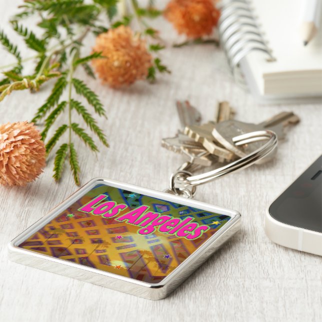 Los Angeles EInternal Keychain Fyrkantig Silverfärgad Nyckelring (Sidan)