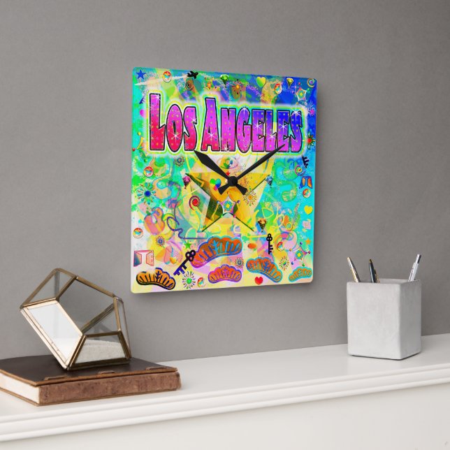 Los Angeles Epoch Hour Wall Clock Fyrkantig Klocka (Kontor)