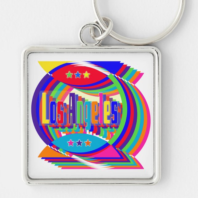 Los Angeles Färg Combo 2 Keychain Fyrkantig Silverfärgad Nyckelring (Framsidan)