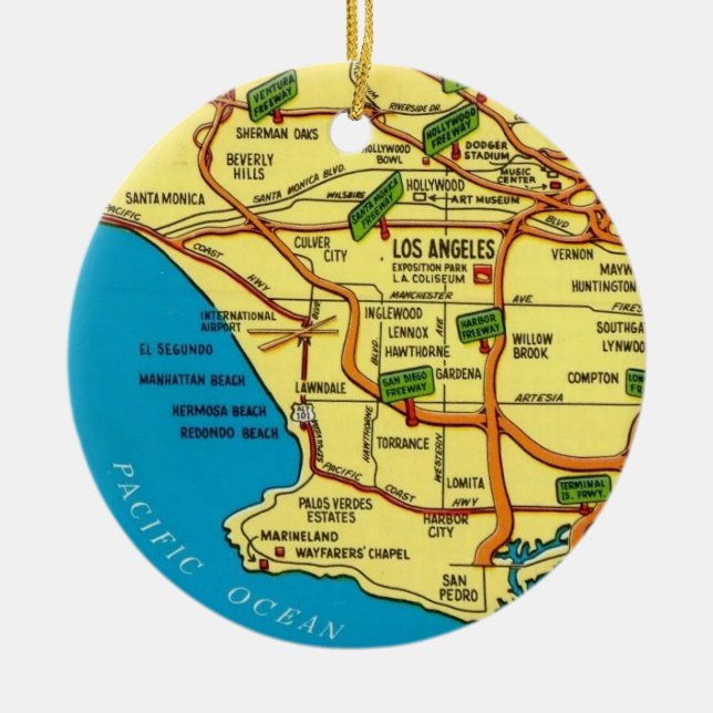 Los Angeles Färgglad Karta Julgransprydnad Keramik (Framsidan)