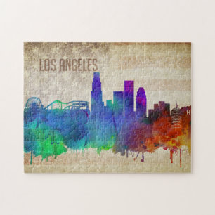 Los Angeles för vattenfärgstad för CA horison Pussel