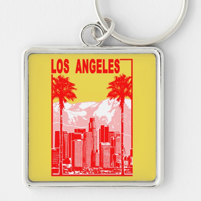 Los Angeles Fyrkantig Silverfärgad Nyckelring (Framsidan)