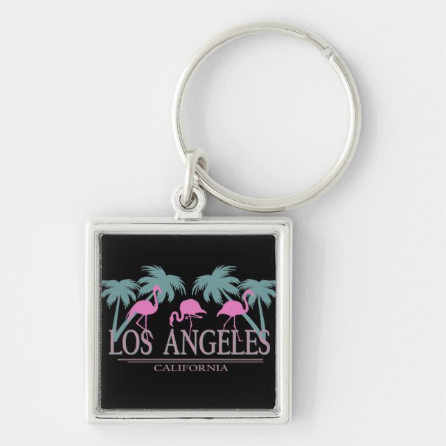 Los Angeles Fyrkantig Silverfärgad Nyckelring (Framsidan)