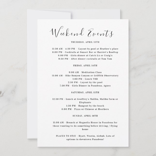 Los Angeles Girls Helg Resa Bachelorette Party Inbjudningar (Baksida)