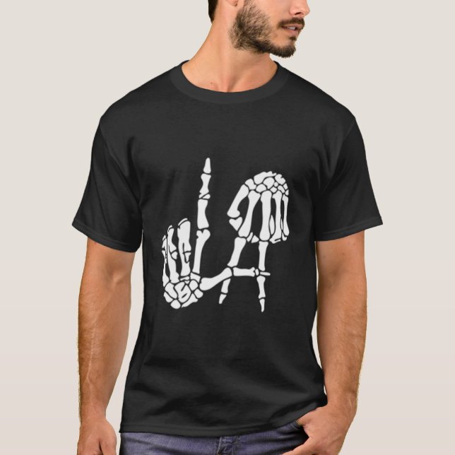 Los Angeles Hand Sign Skeleton T Shirt (Framsida)