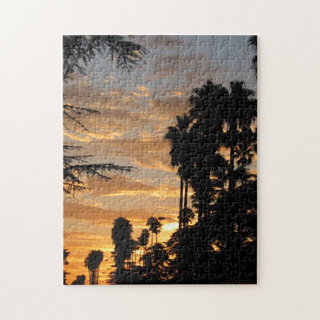 Los Angeles Handflatan Träd Sunset Puzzle Pussel (Vertikal)