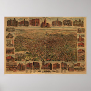 Los Angeles Kalifornien 1891 antika panorama- Poster