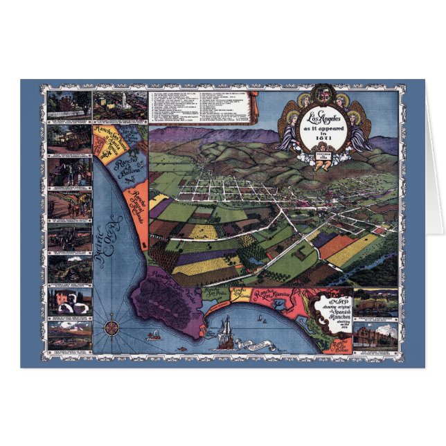 Los Angeles, Kalifornien, Antique Aerial City Kart Hälsningskort (Framsidan Horizontal)