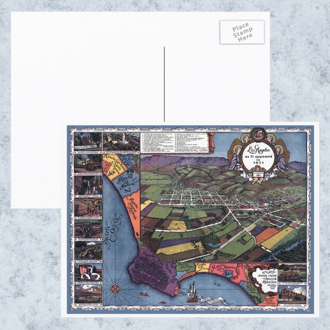 Los Angeles, Kalifornien, Antique Aerial City Kart Vykort (Skapare uppladdad)