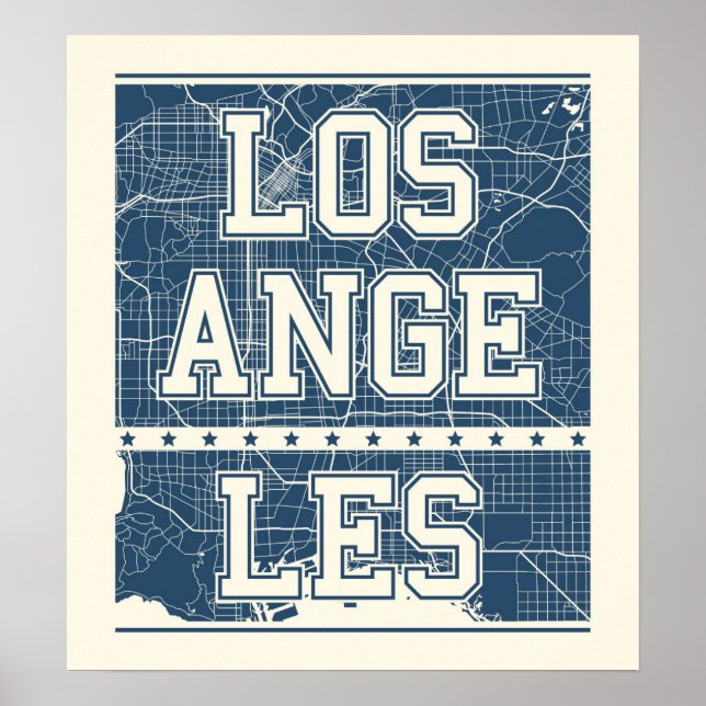 Los Angeles, Kalifornien | Blue City Karta Poster (Framsidan)