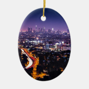 Los Angeles Kalifornien horisont på natten Julgransprydnad Keramik