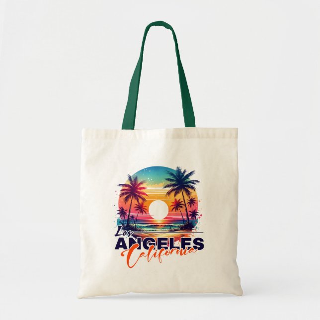 Los Angeles Kalifornien Retro Solnedgång Strand Vi Tygkasse (Framsidan)