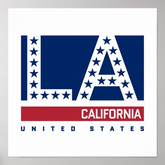 Los Angeles, Kalifornien | Röd, vit och blå Skylin Poster (Framsidan)