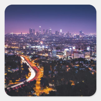 Los Angeles, Kalifornien Skyline på natten Fyrkantigt Klistermärke