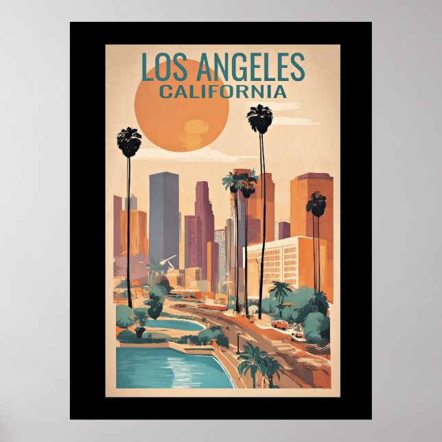 Los Angeles, Kaliforniens vintage illustration Poster (Framsidan)