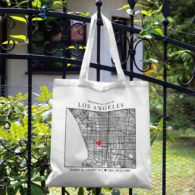 Los Angeles Kärlek Locator | Bröllop Välkommen Tygkasse (The more complete visual of what your final tote bag would look like in real life.)
