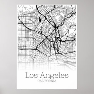 Los Angeles karta - Kalifornien CA - Poster