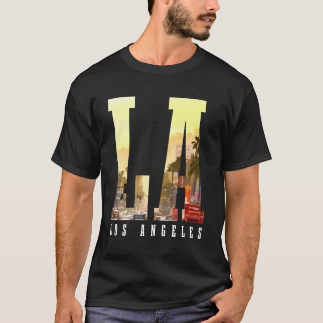 Los Angeles La Skyline California La T Shirt (Framsida)