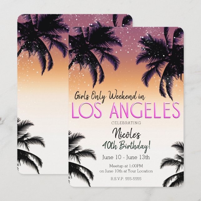 Los Angeles LA Sommar Tjej Weekend Födelsedagsfest Inbjudningar (Fram/baksida)