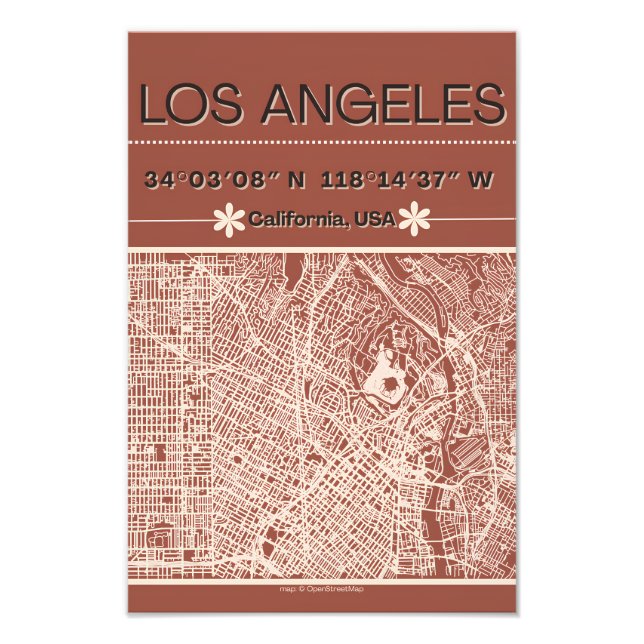Los Angeles Minimalistisk Stadskartaffisch Fototryck (Framsidan)