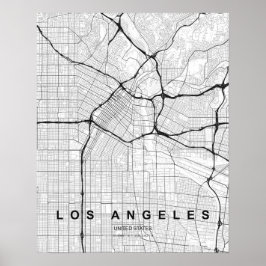 Los Angeles-minimalkartan (svart och vit) Poster