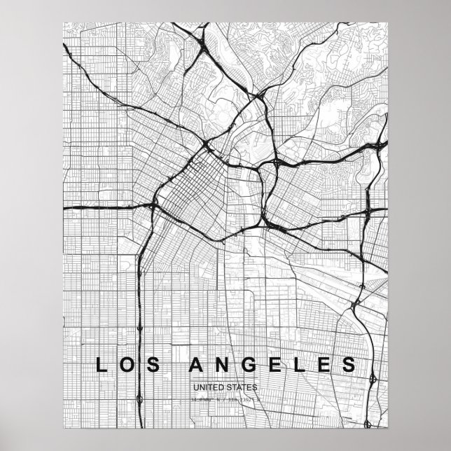 Los Angeles-minimalkartan (svart och vit) Poster (Framsidan)