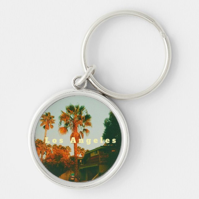 Los Angeles, Miracle Mile, West Hollywood Rund Silverfärgad Nyckelring (Framsidan)