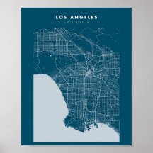 Los Angeles Mörk blått City Karta Poster