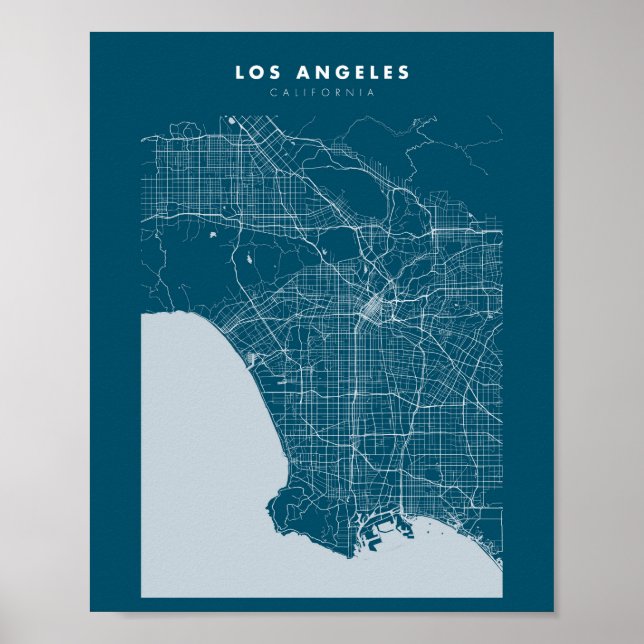 Los Angeles Mörk blått City Karta Poster (Framsidan)