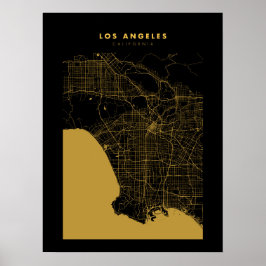 Los Angeles Mörk Guld City Karta Poster