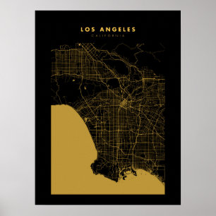 Los Angeles Mörk Guld City Karta Poster