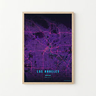 Los Angeles Neon Karta LA Tryck Väggkonst Affisch