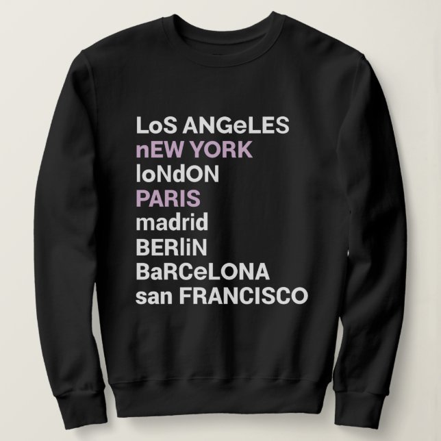 Los Angeles New York London Paris Sweatshirt T Shirt (Design framsida)