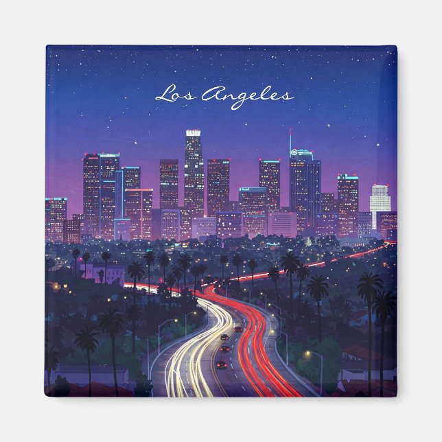 Los Angeles Night-vykort Magnet (Framsidan)